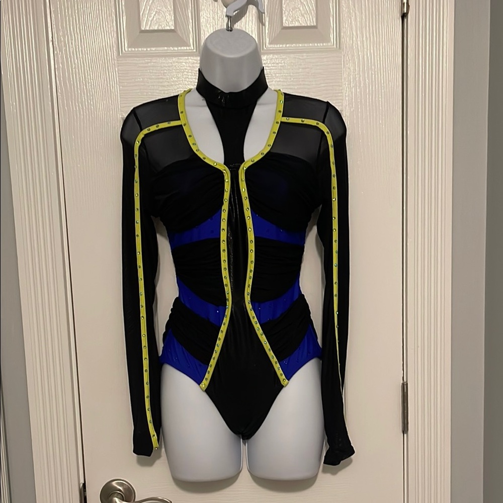 Black and Blue Sheer Long Sleeve Dance Costume